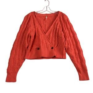 Free People Olive You Cardi Cardigan Long Sleeve Cable Knit Coral Pink Large